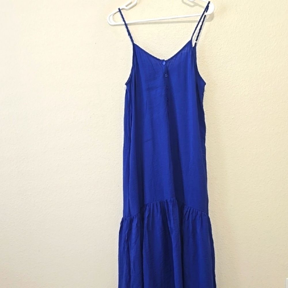 YOUNG FABULOUS AND BROKE Vibrant Blue Tiered Maxi Sundress with‎ Spaghetti Strap